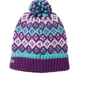 Columbia Youth Pom Pom Beanie, purple, teal & white, O/S